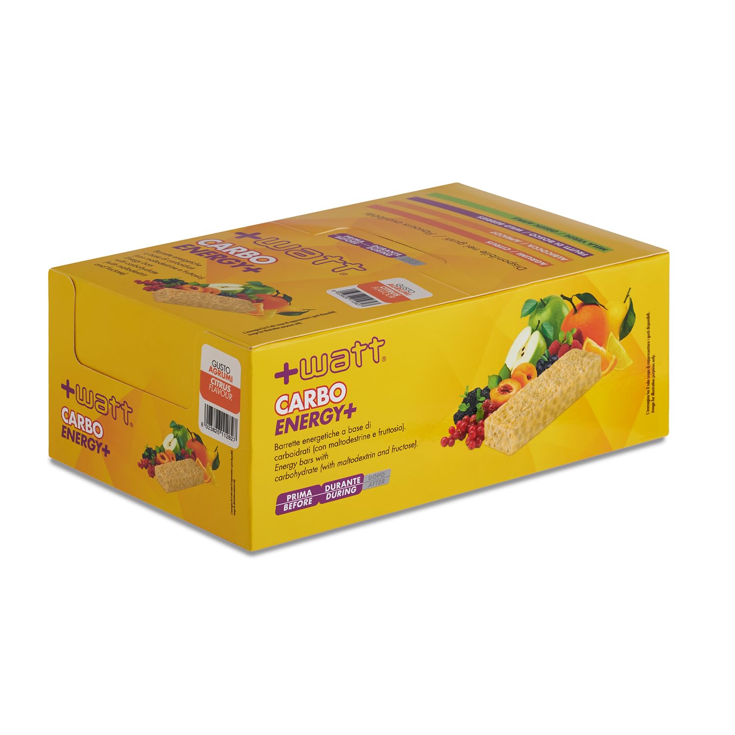 +WATT - Carbo Energy+ - Barretta Energetica a Base di Carboidrati al Gusto Frutta per Pre Work-Out o Durante l'Allenamento (Agrumi, Box 20 pezzi)