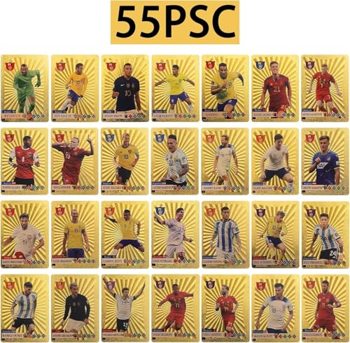 Image of Champions League Football Collector Cards - 55 PCS Unofficial Trading Card Game Pack For Kids & Fans | Soccer Cards For Boys, Girls, Gifting (Football Gold)