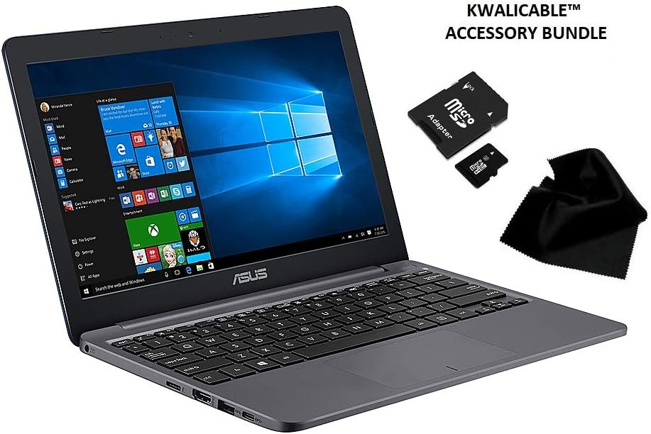 Up To 50% OFF Newest Flagship ASUS VivoBook E12, 11.6 HD (1366 x 768), Intel Celeron N3060, 4 GB LPDDR4, 64GB eMMC, Intel HD Graphics 500, Windows 10 Home in S Mode, L203NADS04, with KWALICABLE Accessory Bundle