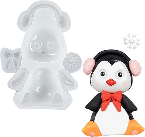 Molde de silicona de pingüino con nieve de 4 pulgadas de alto para decoración de pasteles de fondant, decoración de cupcakes, resina epoxi, arcilla