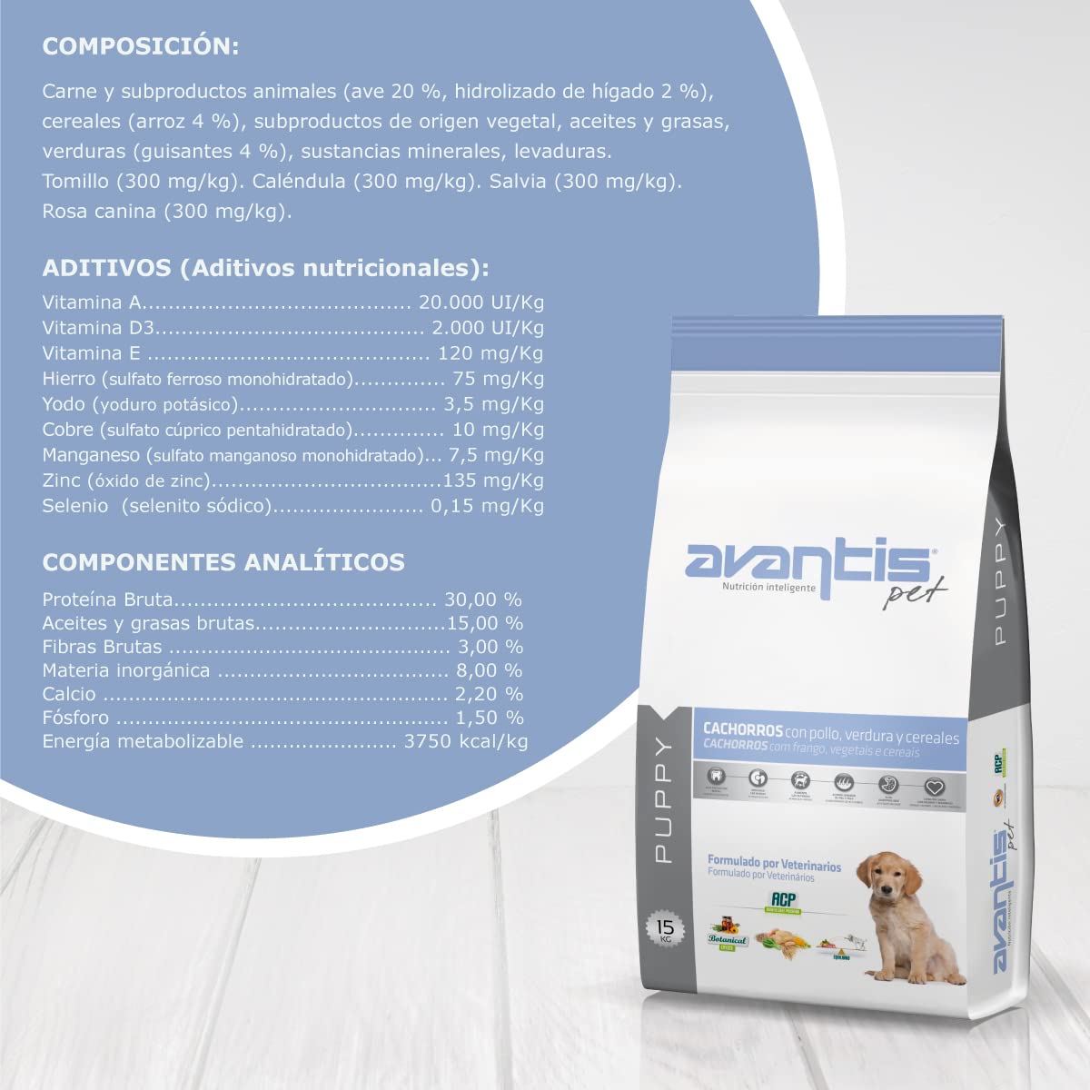 Avantis Pet Puppy Pollo y Arroz 15 kg – Pienso para Cachorros – Hierbas Naturales – Alta Digestibilidad – Todas Las Razas