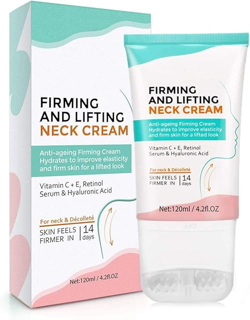 Neck Firming Cream with 2 in 1 Roller Massage, Anti Aging Moisturizer for Neck & Décolleté, Anti Wrinkle Skin Tightening Cream