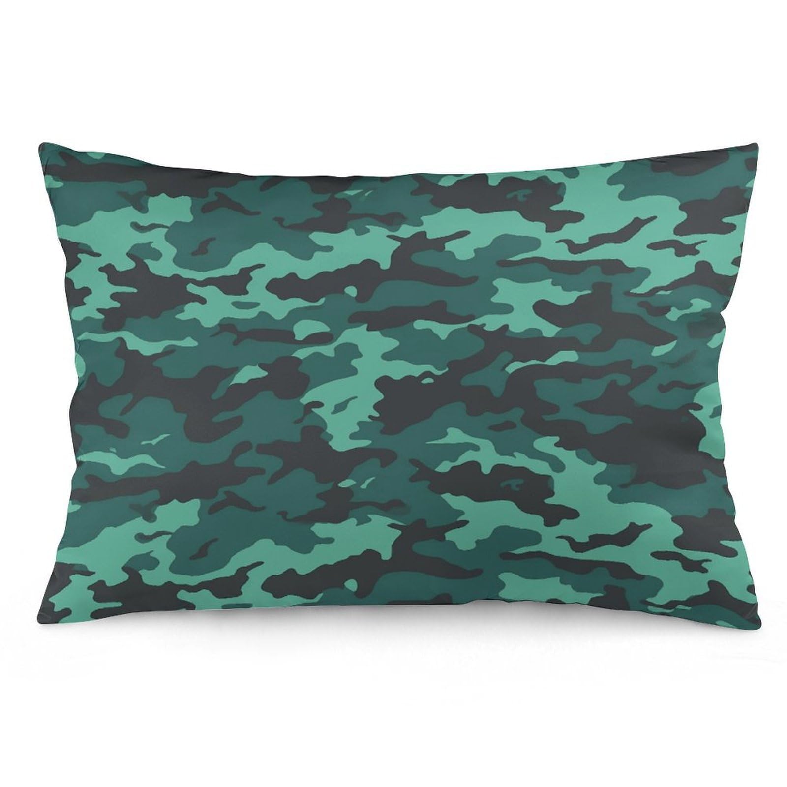 Teal Camouflage Throw Pillow Covers with Silent Zipper Polyester Pillow Protectors Removable Pillow Cases Soft Pillowcase Cozy Pillow Sham Cushion Cover for Sofa Car Bed 20"x30"
