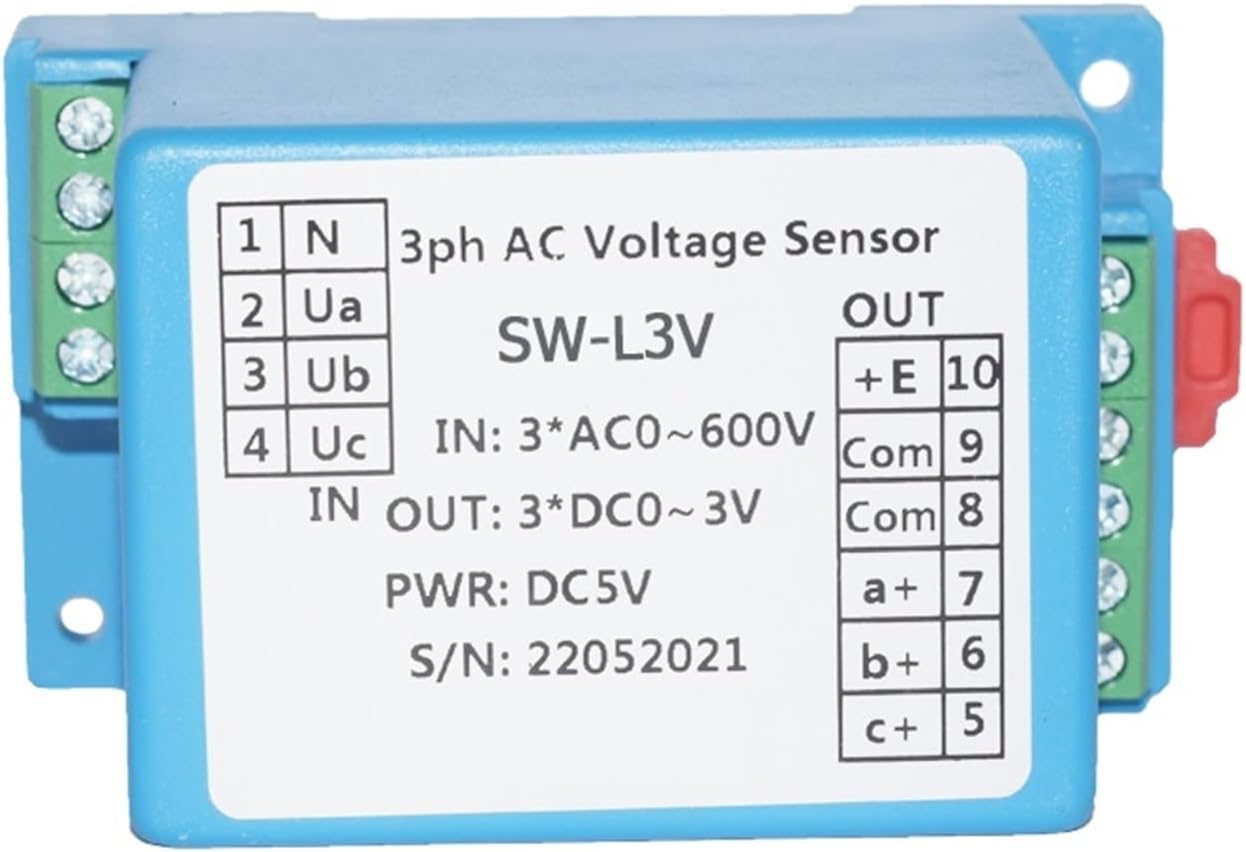 Voltage Sensor Three Phase AC Voltage Transmitter AC0-5V-600V Voltage Detection 4-20mA 0-5V 10V RS485 Output 3PH Voltage Sensor Transducer(RS485 Output,AC0-5V_24VDC)