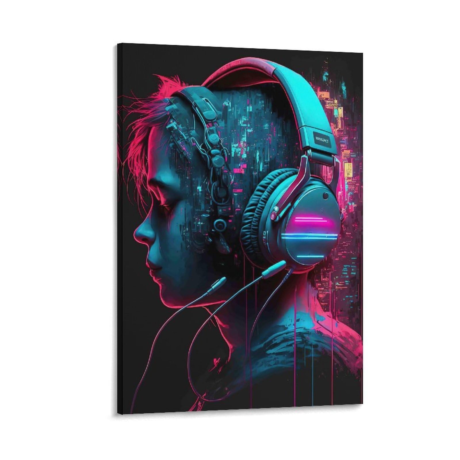 DHBANEIOK Cyberpunk Headset User Wall Decor Poster Giclee Canvas Prints Modern Wall Art Picture Wall Hanging for Living Room Bedroom Home Decorations 20x30inch(50x75cm)