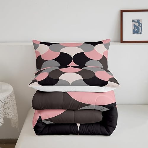 Miniatura 5 de Feelyou Juego de ropa de cama con estampado geométrico, rosa, gris, negro, para niños, niñas, adolescentes, decoración de arte moderno, juego de