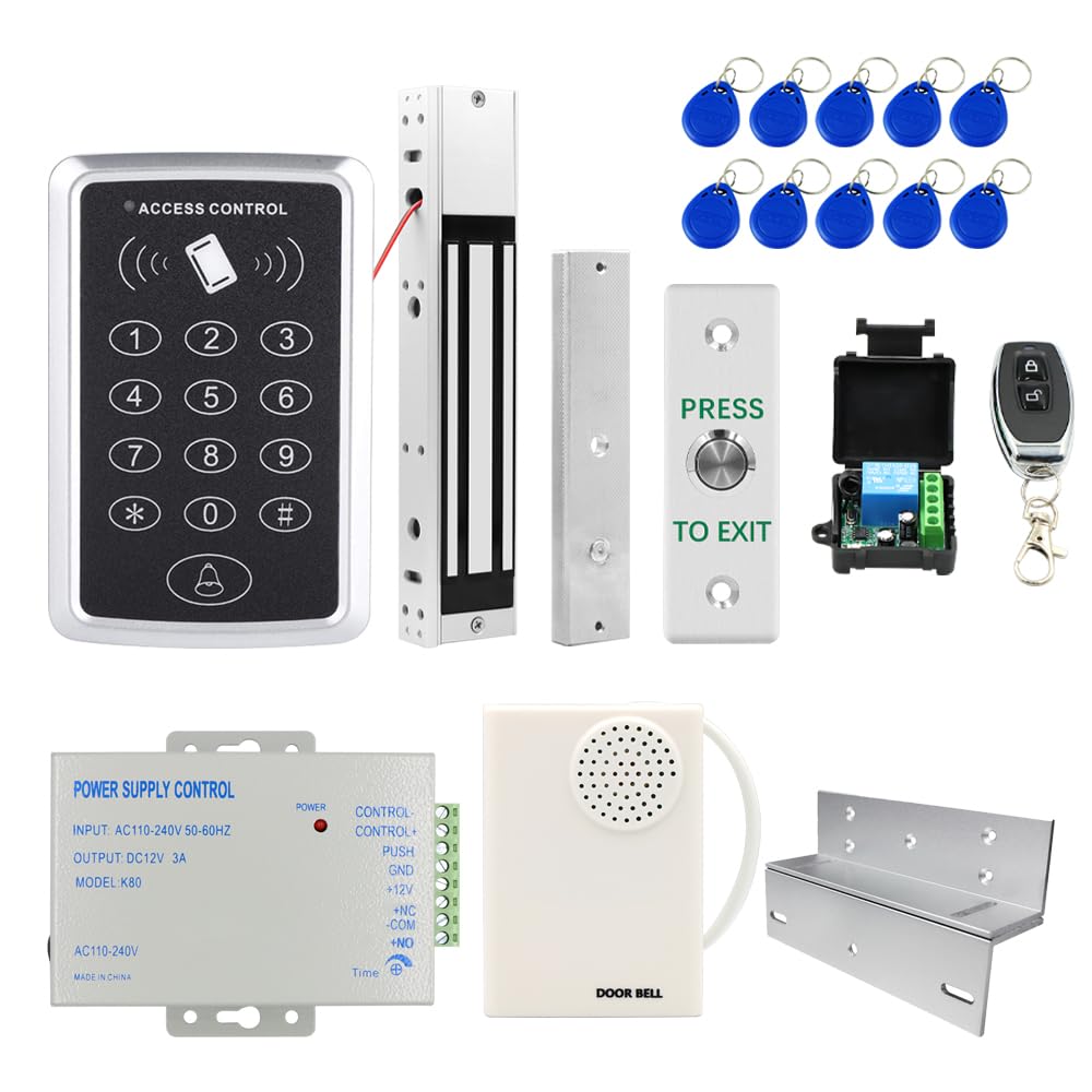 Door Access Control System Kit RFID Keypad 280KG/600lbs Electric Magnetic Door Lock Kit Home Security System 110-240V AC to 12v DC 3A 36w Power Supply