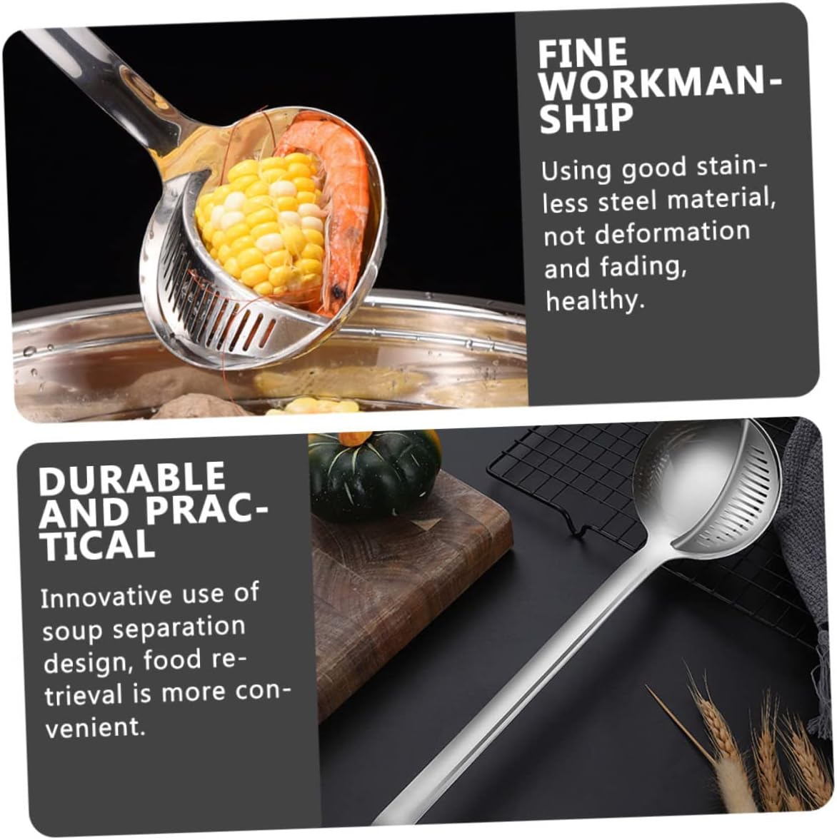 PRETYZOOM Stainless Steel Soup Ladle Fat Oil Separator with Strainer 12.40 in Deep Filtering Spoon for Hot Pot Broth Fried Foods Wonton Kitchen Serving