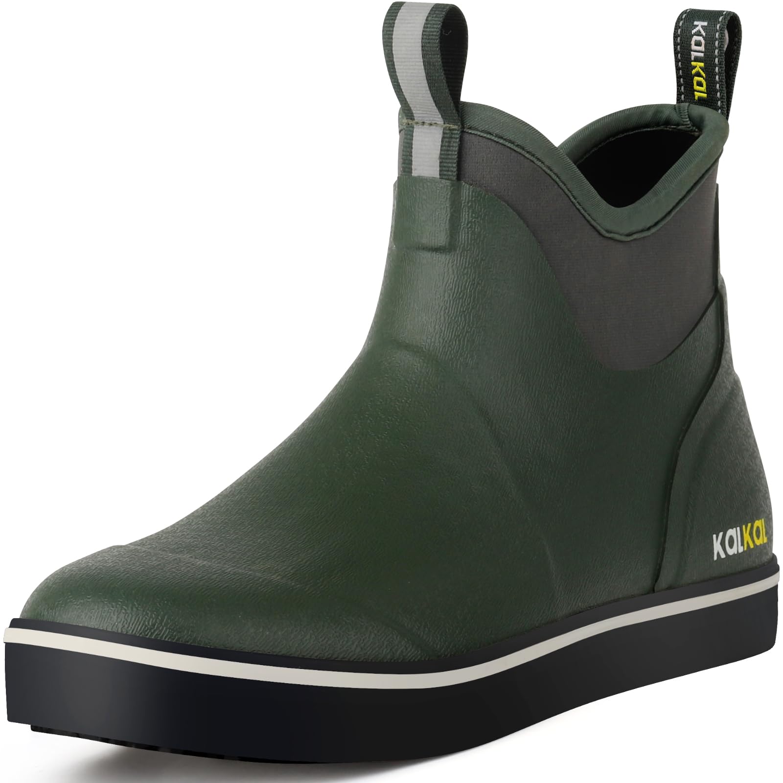 Kalkal Men's Deck Boots, Waterproof Fishing Rain Boots with High Traction, Men's Rubber Boots For Gardening Fishing Boating Camping Sailing