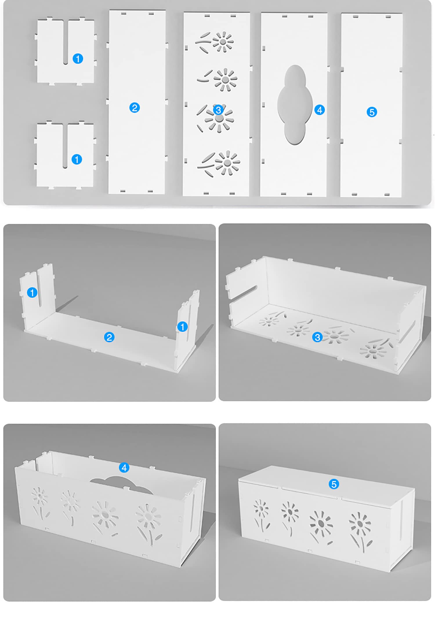 Caja grande de gestión de cables, caja organizadora de cables con tapa para cables de TV, computadora, router, concentrador USB y regleta de alimentación debajo del escritorio, 14.1 x 4.7 x 5.3