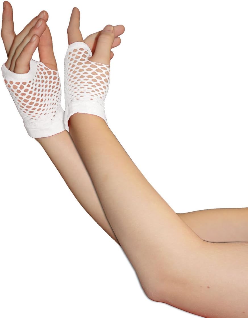 CRAZY CHICK New Ladies Girls Short Fishnet Gloves Assorted Colours Fingerless Gloves, Party Fancy Dress Tutu Gloves, Neon Fishnet Gloves