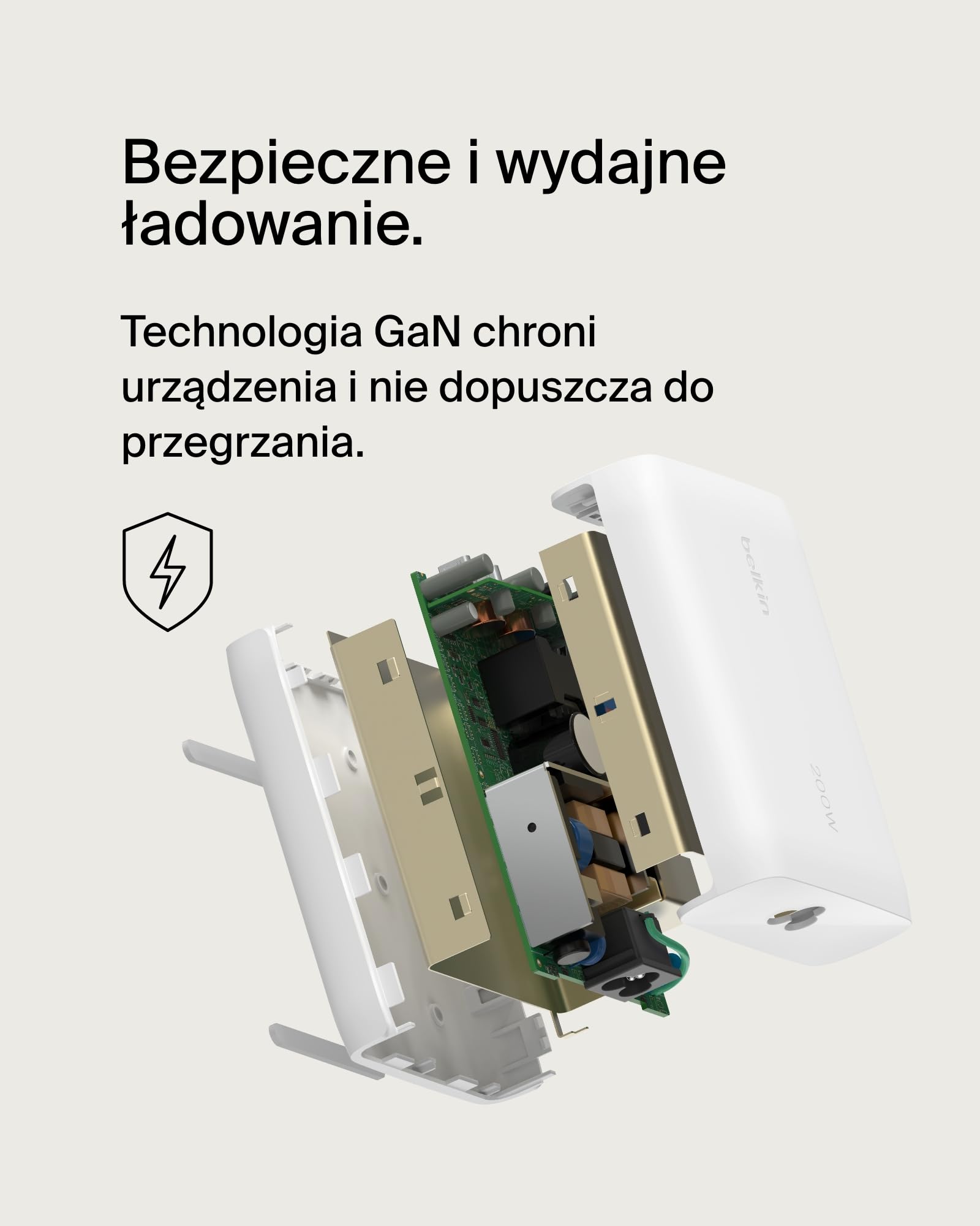 Belkin BoostCharge 4-portowa Ładowarka Sieciowa USB-C GaN 200 W z PD 3.1 Fast Charge + Kabel 1,5 m, Do MacBooka Pro, iPhone'a 16, 15, iPada Pro, Galaxy S24, Google Pixel