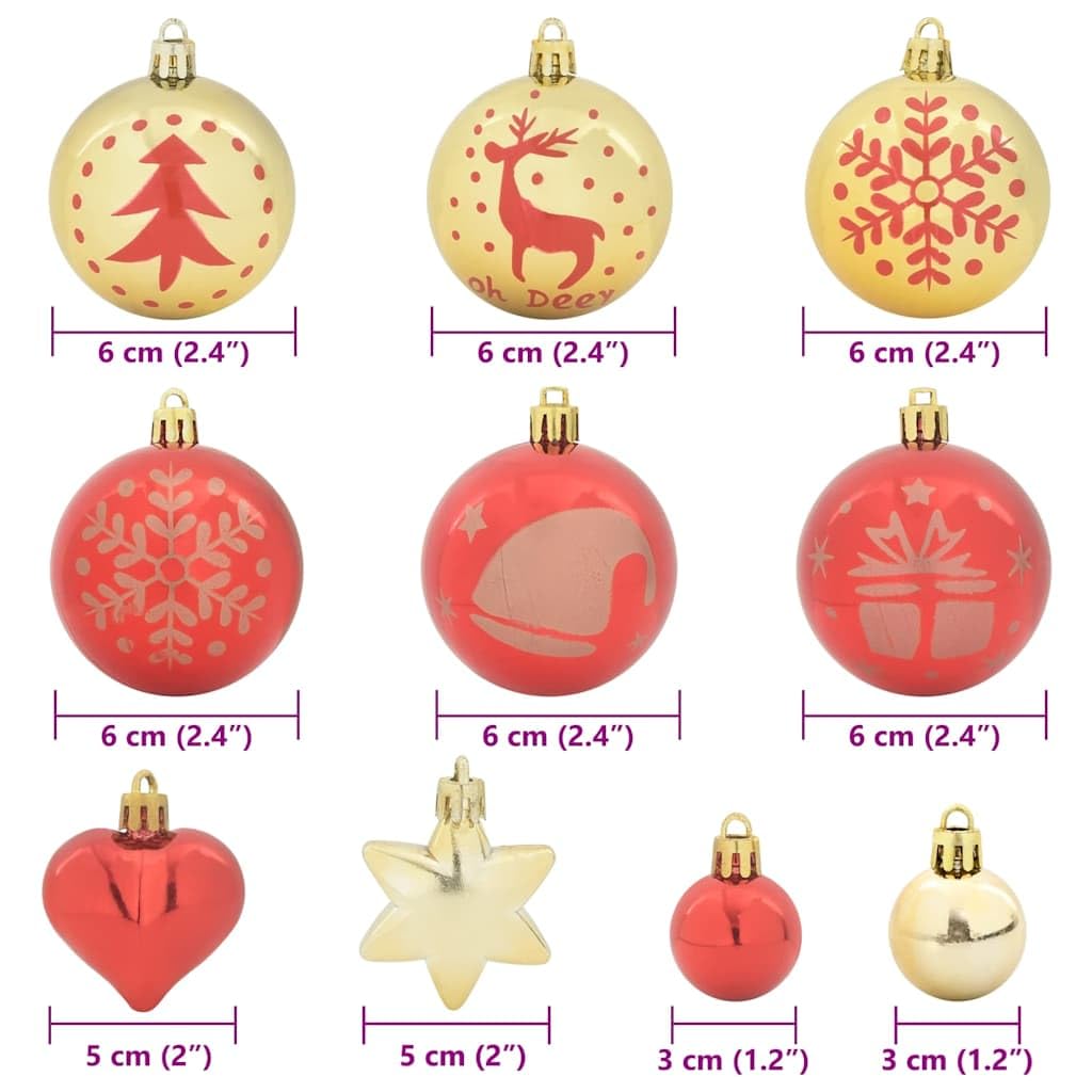 Weihnachtskugel-Set 40 pcs Gold und Rot Kunststoff Ø 6 cm Christbaumschmuck Anhänger und Ornamente für Tannenbaum Winter Dekoration Advent Deko Stern Figur Lametta