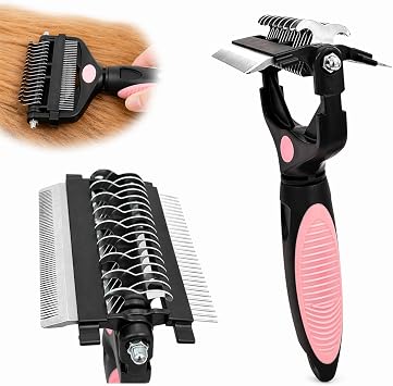 3-in-1 Deshedding, Dematting & Detangling Pet Tool, Cat Brush Dog Brush for Grooming for Short, Long, Medium Haired Pets - Removes Knots, Loose Fur, Mats, Undercoat Rake Dog Cat Pink