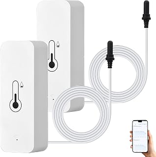 2 Pieces WiFi Hygrometer Thermometer Sensor: Smart Wlan Thermometer Hygrometer with External Sensor, Indoor Outdoor for Freezer, Aquarium, App Alarm, Remote Monitor, Work with Alexa