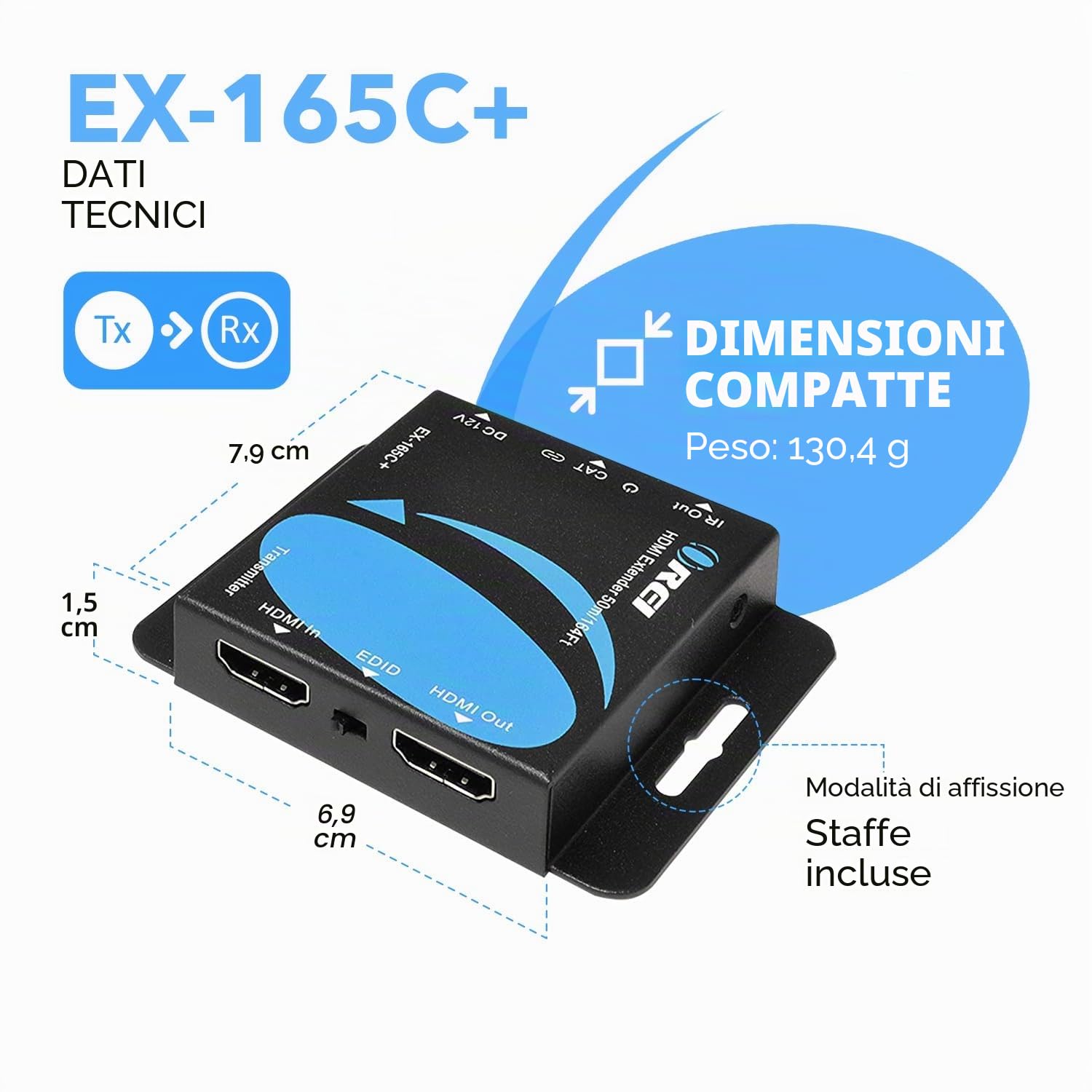 OREI Extender HDMI 4K su Ethernet CAT5/CAT6/CAT7 fino a 165 piedi a 1080 @ 60hz – HDMI 1.4 e HDCP 1.4 compatibile con passaggio IR unidirezionale, uscita loop HDMI e cavo di alimentazione