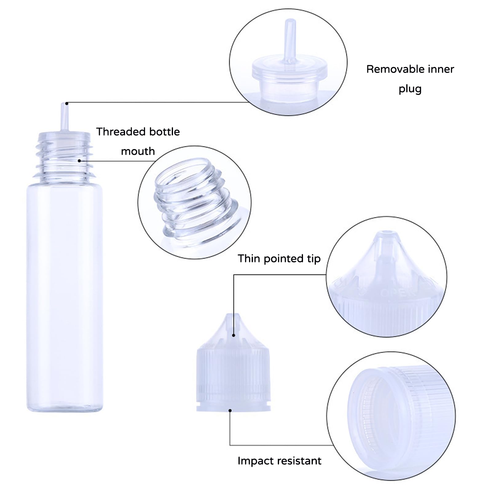 Fiole/flaconcino/bottiglietta in plastica vuota e liquida, 12 Pezzi, Flacone per E-liquido (30 ml), Fiala in plastica, Flacone contagocce, Flacone con etichette a tappo conico per colla e altri