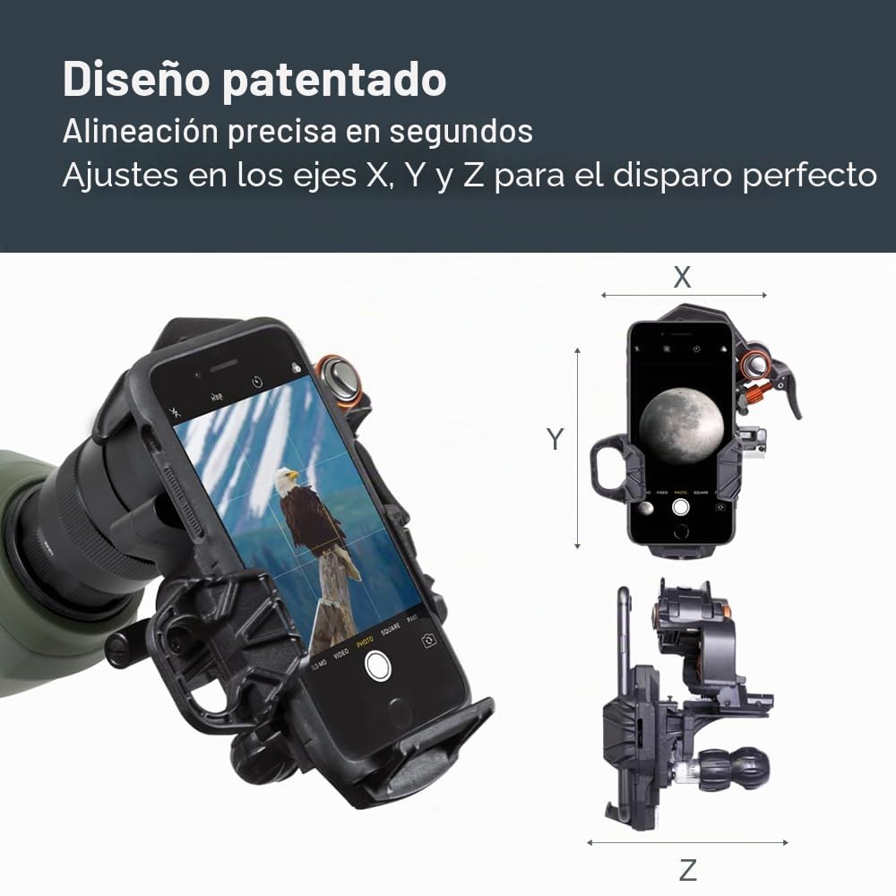 Celestron 81055 NexYZ 3-Axis Universal Smartphone Adapter, Patented Design - Works with Telescopes, Spotting Scopes, Binoculars, Monoculars and Microscopes, Black