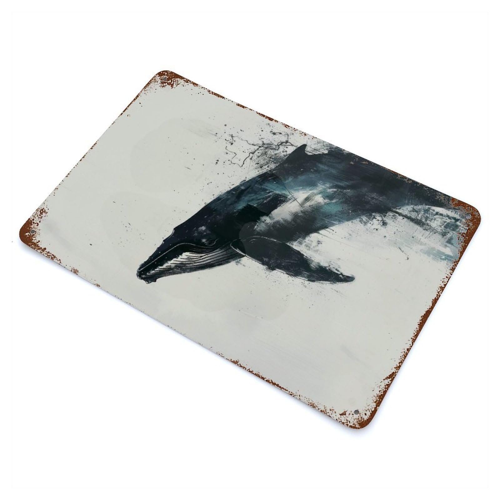 Whale Painting Vintage Rust Metal Sign 11.8"x7.9", Classic Wall Plaque for Basement, Hobby Room And Garage Decor