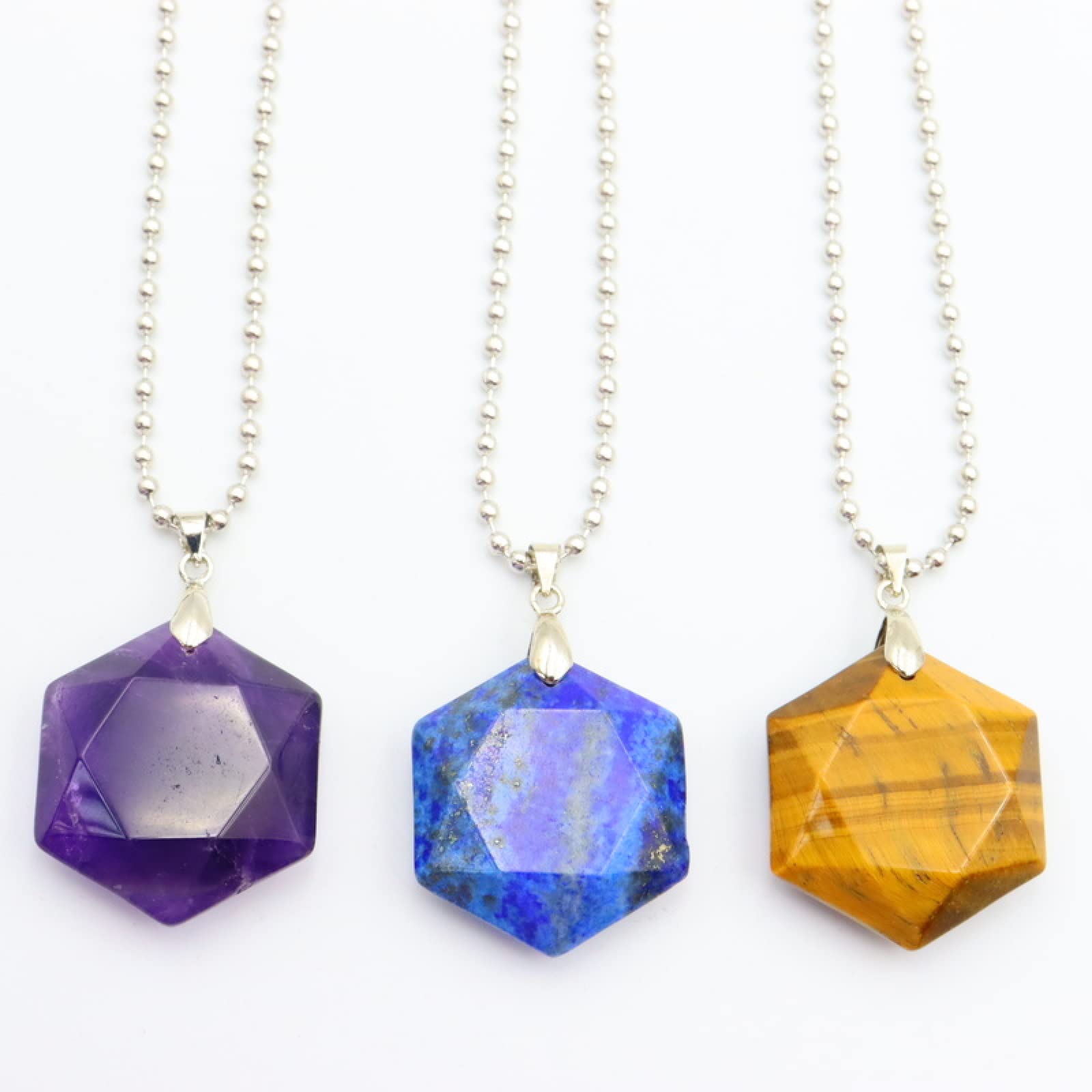 Collier pendentif cercle creux médaille et pierre naturelle lapis lazuli sur acier inoxydable argent or