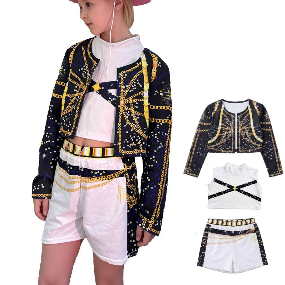 DongfangYMHC Girls Pop Girls Uniform Outfits Singers Dance Stage Role Play Outfit Pop Singer Idol Dress,Black,130