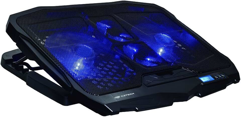 C3Tech Base para notebook Gamer NBC-100BK 17,3" Refrigerada, 4 Ventiladores, Led Azul, controle de velocidade, regulagem de altura em 5 posições, Display digital em LCD