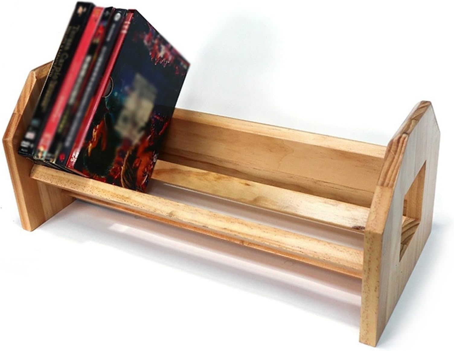 Multi-purpose Vinyl Record Storage Holder, Tabletop CD Display Stand, Vintage Pine Wood Music Album Store Rack, Holds up to 50 Albums or CDs(Natural)