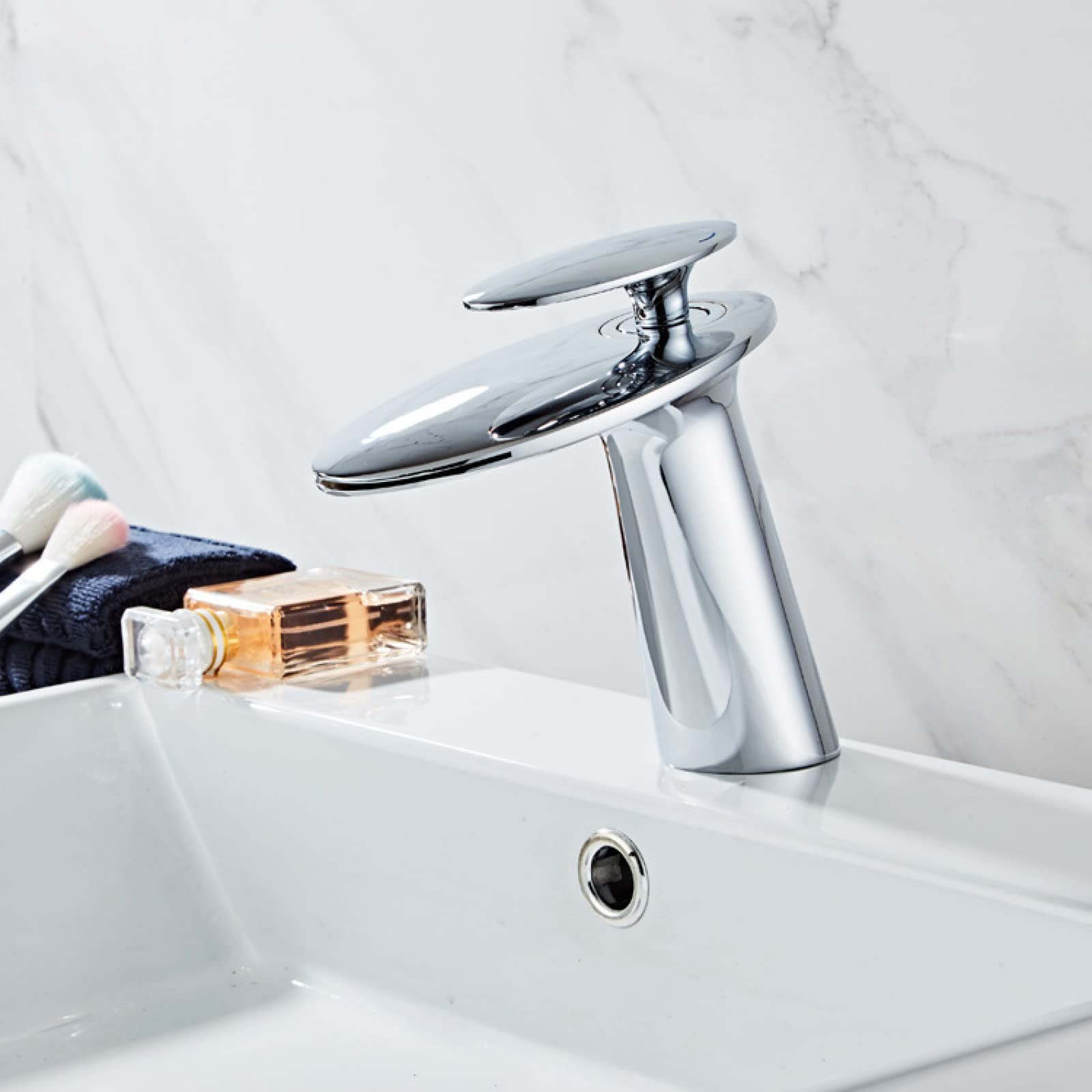 Nvsfzgiyg Cromo Waterfall Bathroom Faucet, Brass, Hot And Cold Sink Mixer Tap, Single Handle, Gold(Cromo)