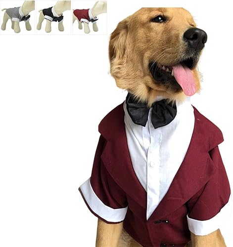 Lovelonglong Disfraz de mascota para perro, traje formal de esmoquin con pajarita negra para perros grandes, medianos y pequeños, ropa de boda,
