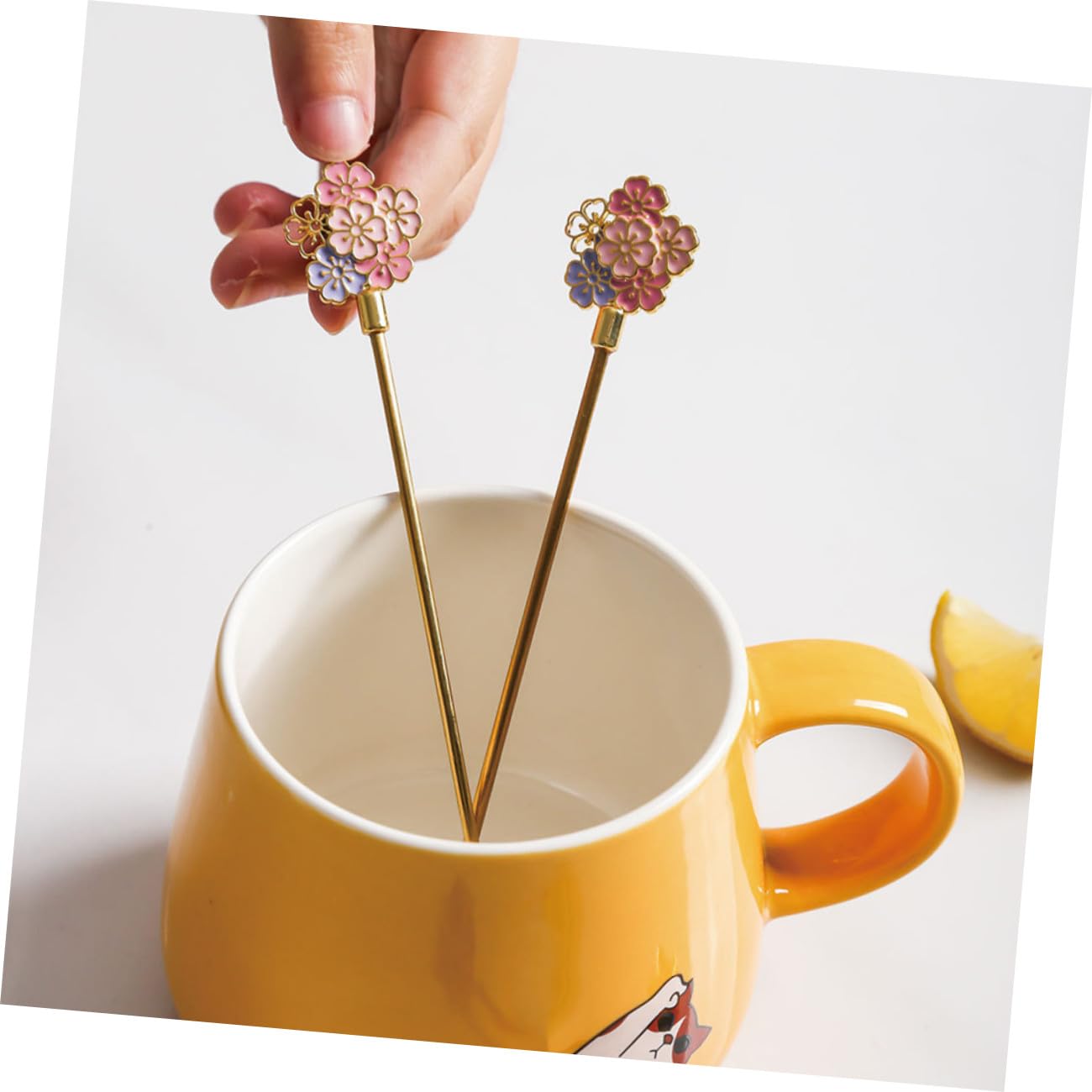SHOWERORO 8 Piezas Cuchara De Flor De Cerezo Cucharas De Cafe Mini Tenedores Cuchara De Café Japonesa Cuchara Bistró Cucharas Para Cocteles Cuchara De Mesa Acero Inoxidable Golden