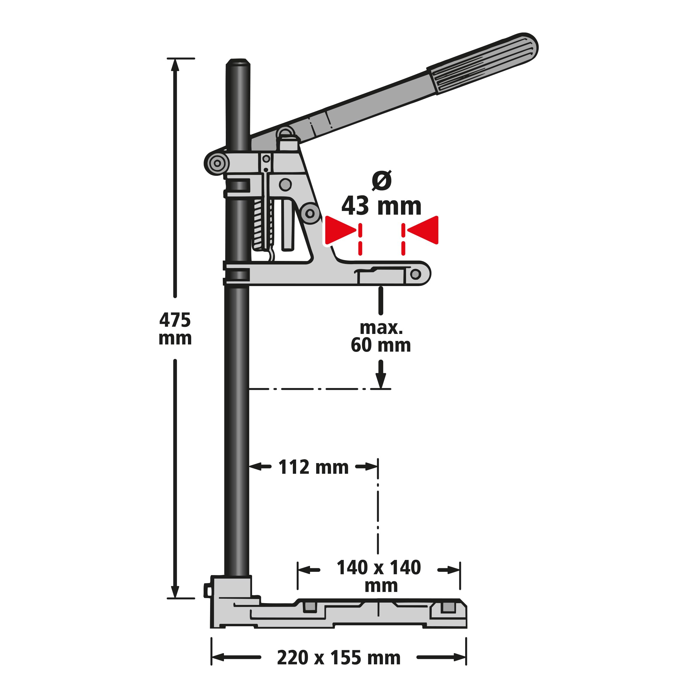 wolfcraft 3406000 Support de Perçage avec Colonne Ronde - Saillie 112 mm - Hauteur de Travail 345 mm