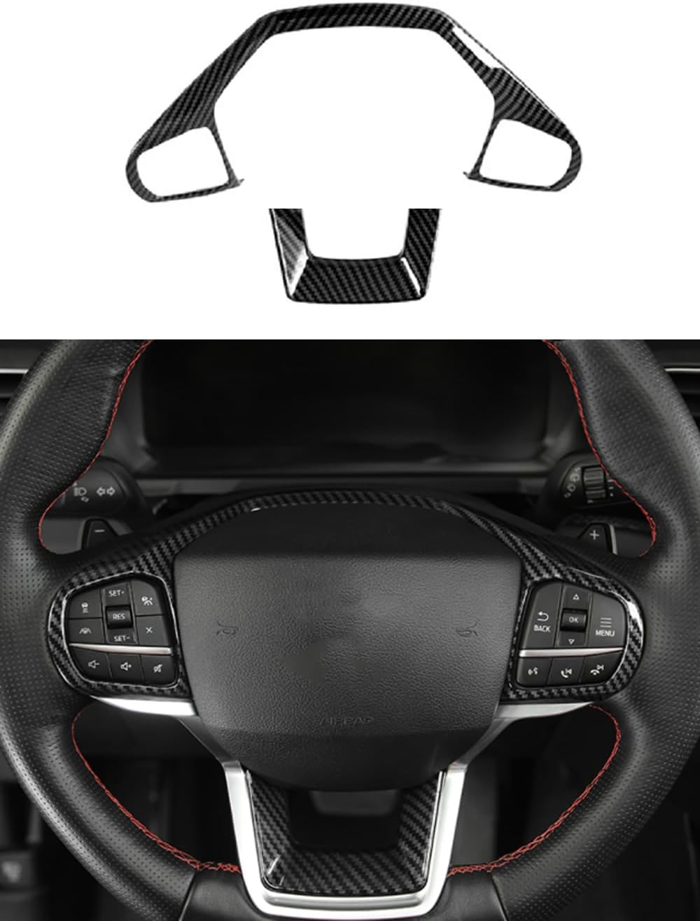 Flash2ning Carbon Fiber Pattern Interior Steering Wheel Trim Panel Cover compatible for Ford Explorer 2023 2022 2020 2021. Fit for Explorer Accessories ABS Plastic, Set of 2