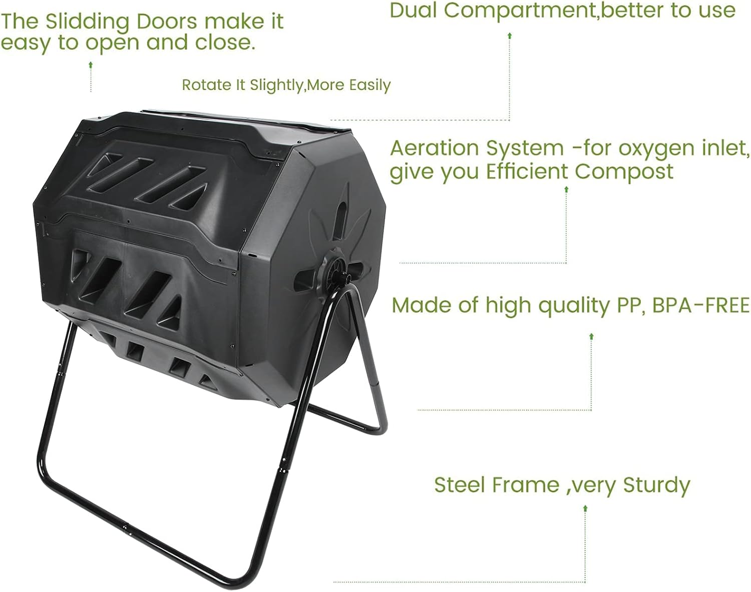 Outdoor Composter, 160L Large Capacity Outdoor Rotating Compost Tumbler Bin for Garden Kitchen and Yard Waste, Composting Tumblers Compost Bin, 28.35x36.61in