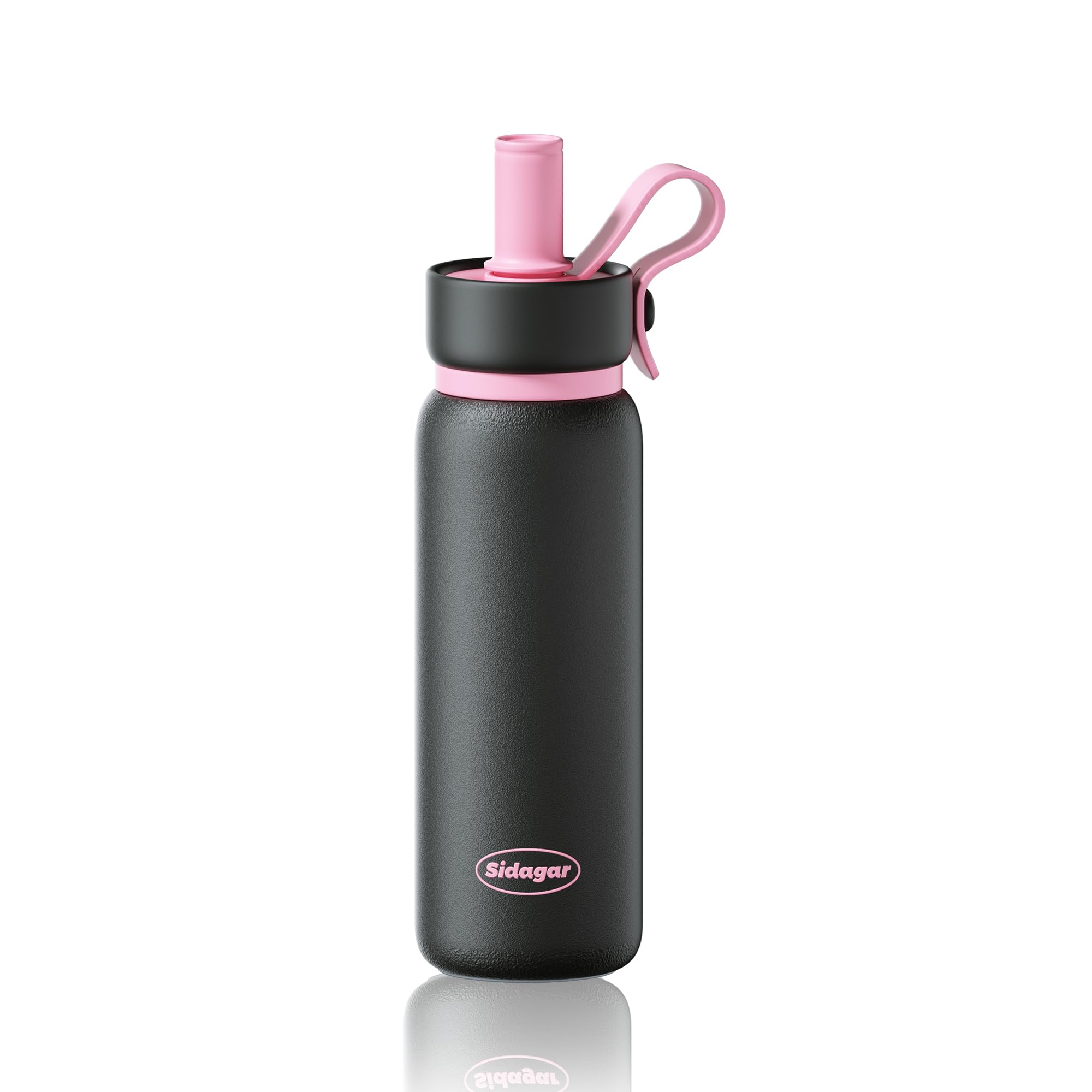 Sidagar 24 oz Insulated Tumbler witn Lid and Straw, Stainless Steel Reusable Leak Proof Travel Portable Water Bottle for Hot and Cold, Black