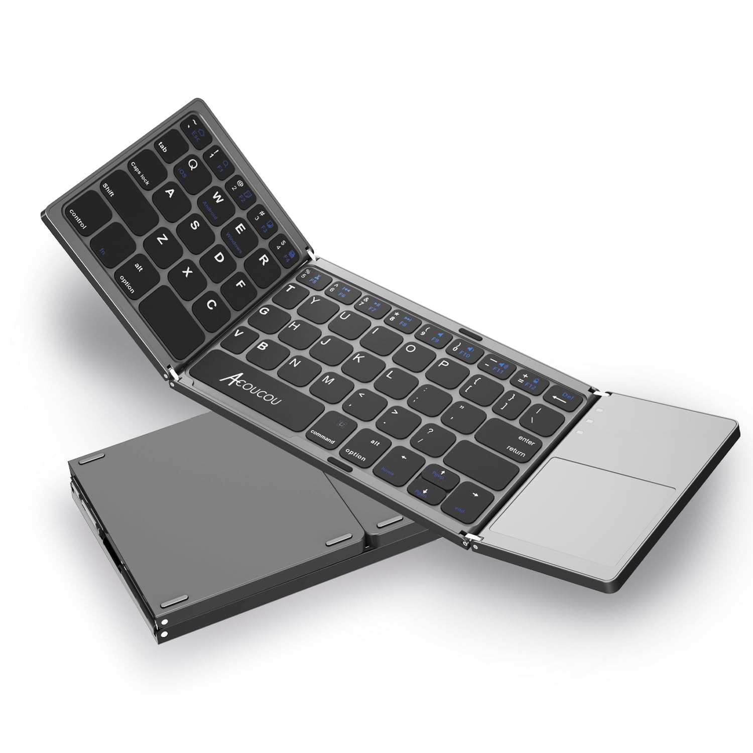 Acoucou Go-Tecz Foldable Bluetooth Keyboard,Wireless Keyboard With Touchpad,Pocket Size USB Rechargeable Bluetooth Keyboard Compatible With Ios,Windows,Android Smartphones,Tablets,Laptops And Etc.