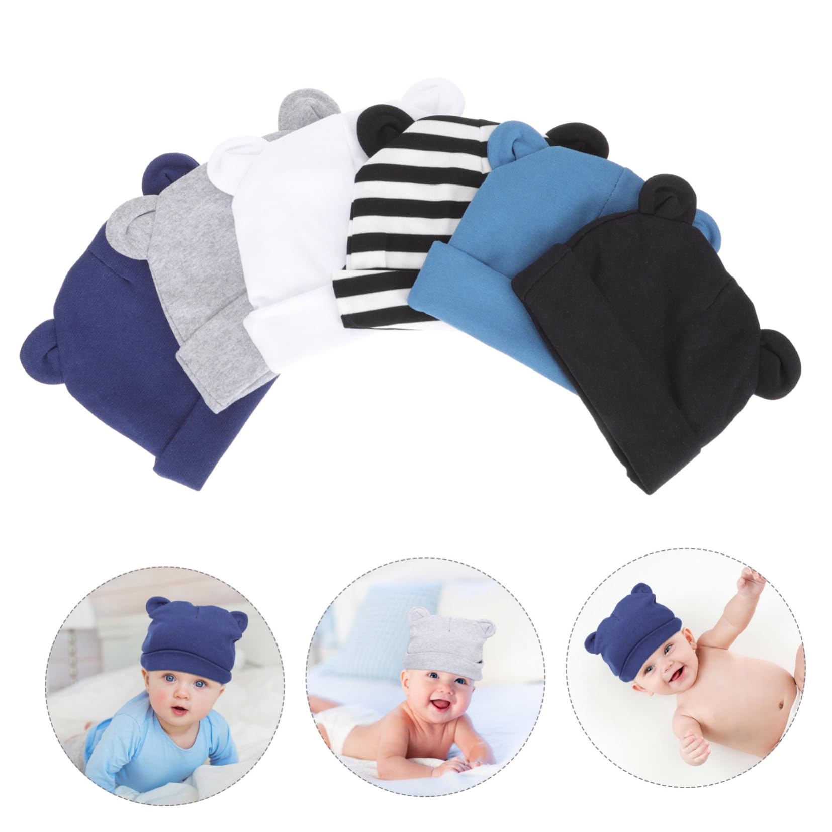 Healeved 2 Sätze Teiliges Baumwollmützen Für Neugeborene Cartoon Ohrmützen Für Jungen Atmungsaktive Elastische Caps Für Jahre Gestreift 6 Stück * 2