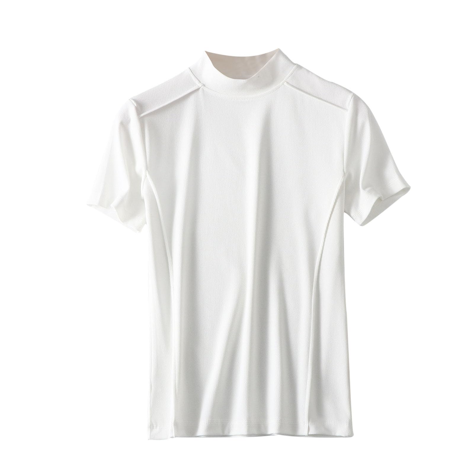 Lemoiitea Blusa de manga corta con cuello alto para mujer, de color liso, informal, con cuello redondo, holgada, básica, para verano, para descansar