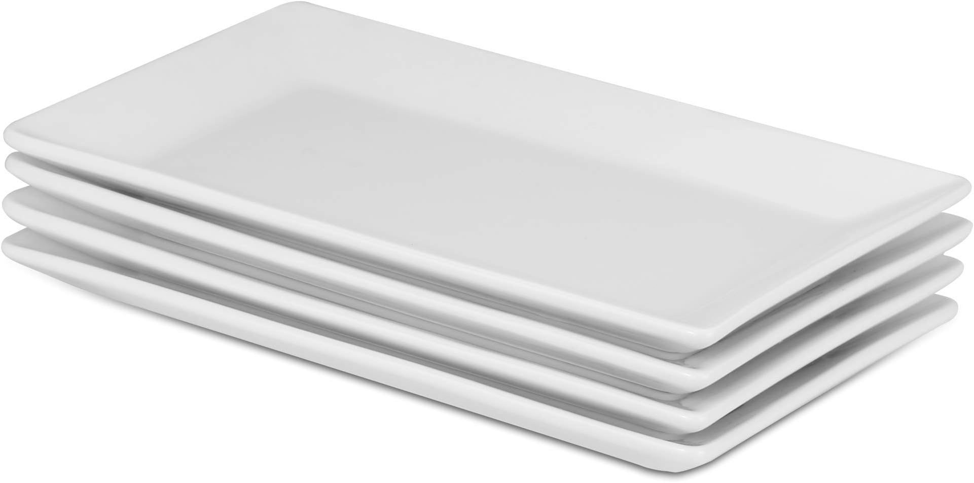Porcelain Serving Platters – Set of 4 White Rectangular Plates | Large Serving Trays for Buffets, Appetizers, Dessert, Snacks & Party Food | Microwave & Dishwasher Safe | M&W