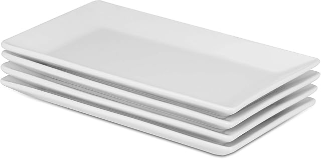 Porcelain Serving Platters - Set of 4 | White Plates | Perfect for Buffets, Deserts, Appetizers & Entrées | Party Plate | M&W