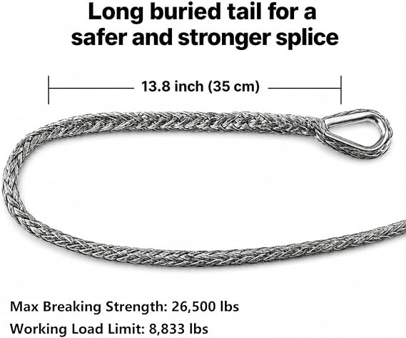 Ucreative 3/8 x 50' Synthetic Winch Extension Rope Gray