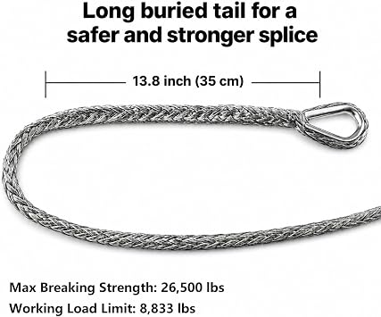 Ucreative 3/8 x 50' Synthetic Winch Extension Rope Gray