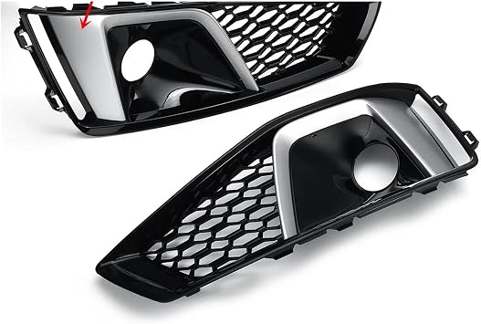 Pair Car Front Grille Honeycomb Grille Cover Mesh Grill Compatible for Audi A4 B9 S-LINE S4 2019 2020 Fog Light Grille Cover 8WD807681JChrome Silver
