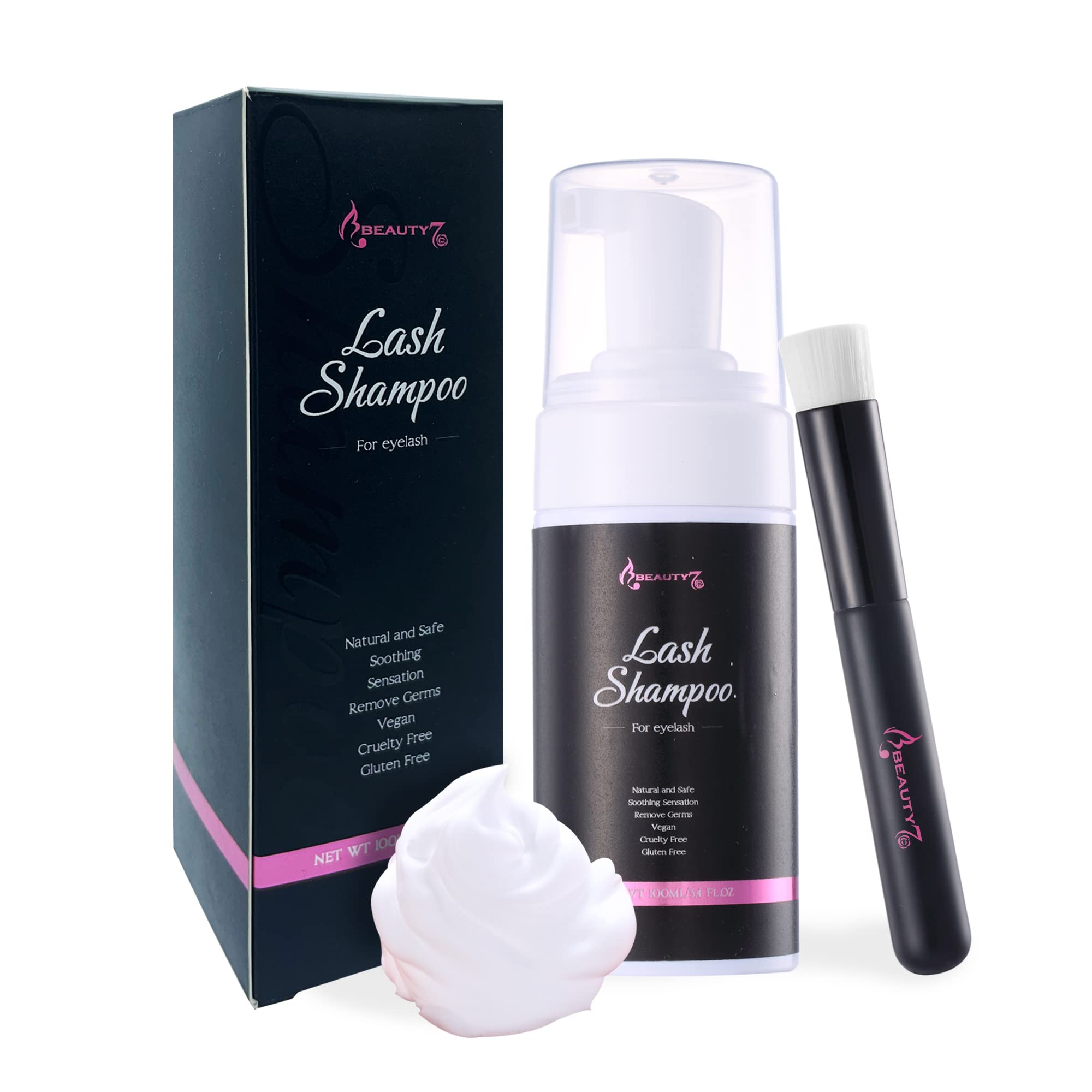100ml Shampoo per Ciglia Extension Detergente in Schiuma per Ciglia con Spazzola Beauty7