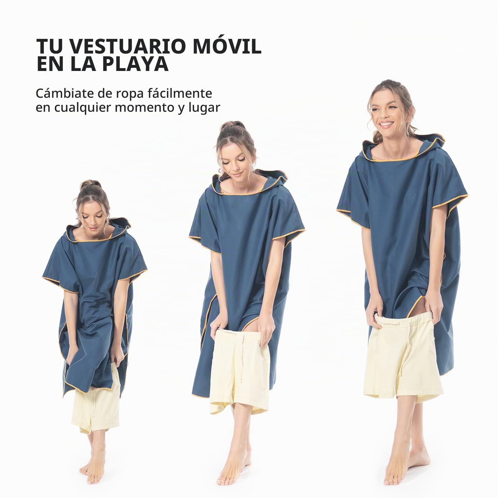 Mokani Poncho de Surf Ligero Compacto Secado Rápido Toalla Adultos Microfibra Playa Azul Oscuro