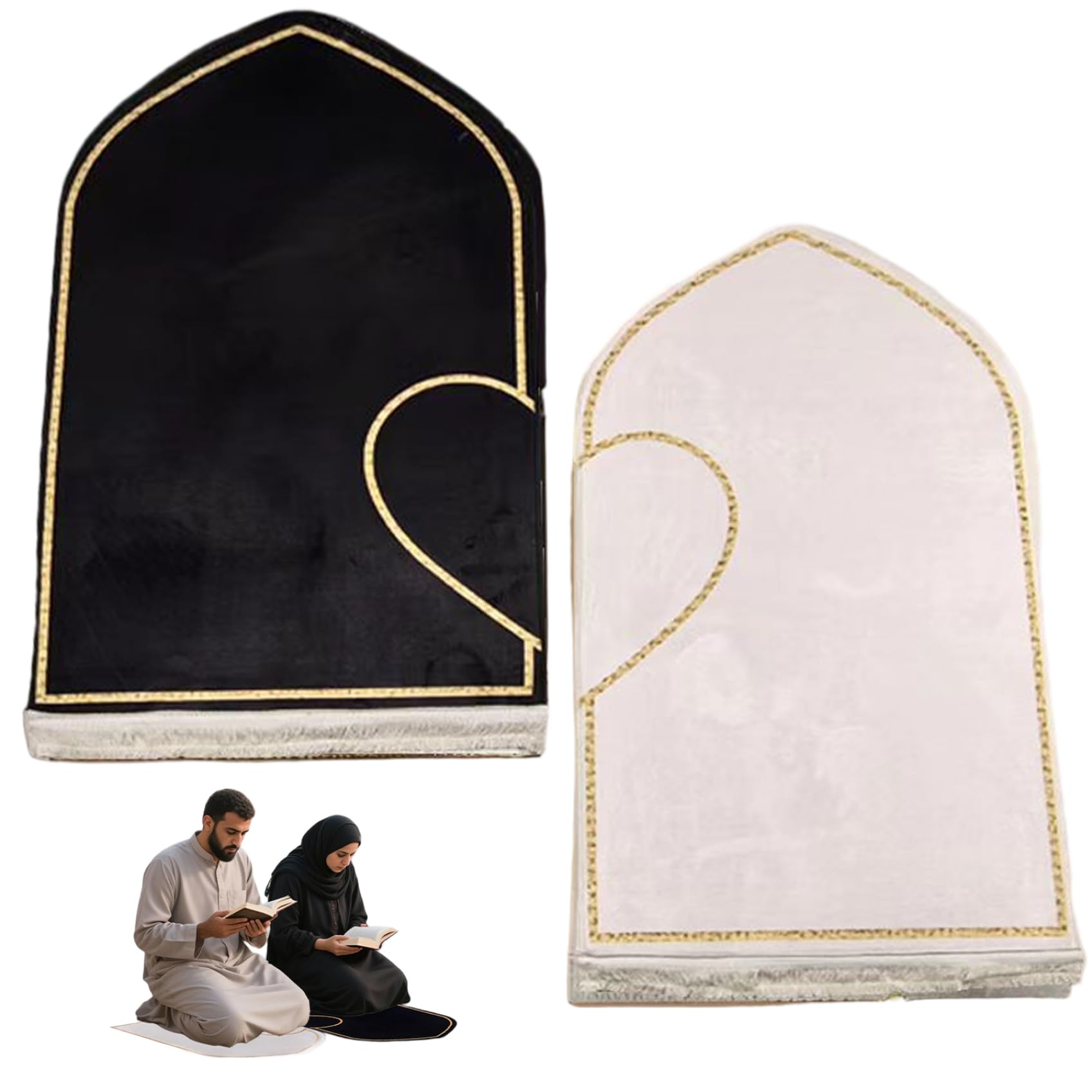Tapis de prière Musulman, 1 Paire de Tapis prière 43x28 ​​Pouces, Musulman à Motif cœur avec Pompon, Portable, antidérapant, Lavable en Machine, Islamique, épais