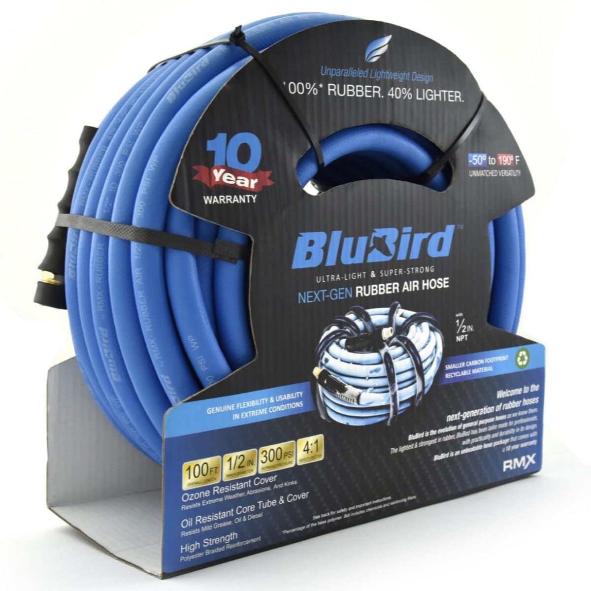 Apache 98102604 1/2 "x 100 '300 PSI blubird de goma manguera de aire asamblea con rosca macho de tubo fittings