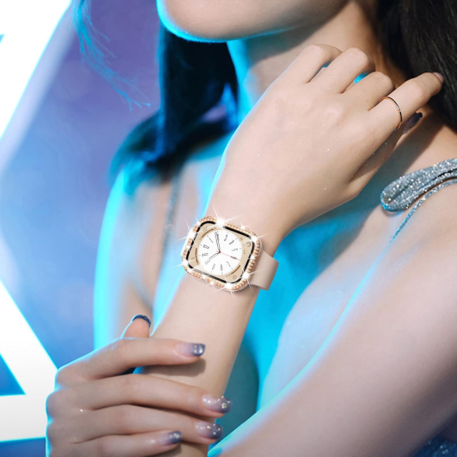 Wingle 6 Pack Waterproof Case for Apple Watch 45mm Case Series 9 8 7 Screen Protector, [2 in 1] iWatch Hard PC Bling Diamond Face Cover Women Front & Back Bumper Cases with Tempered Glass, 45 mm - Image 9