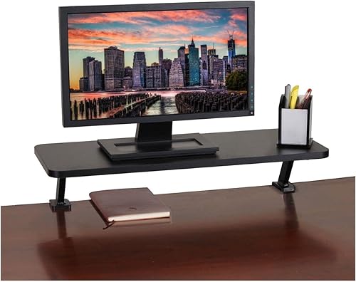 Miniatura 4 de Kantek Soporte elevador ergonómico para monitor de computadora, estante de escritorio flotante, base de abrazadera, 25.6 x 10.2 x 5.1 pulgadas, negro