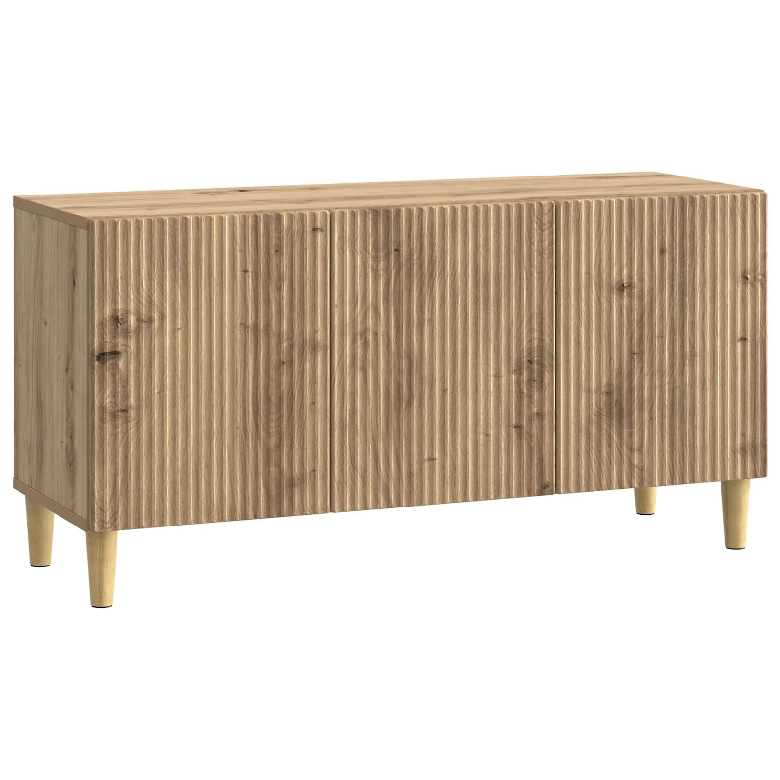 Mobile TV basso in rovere Artisan, 99 x 34,5 x 50 cm, mobile TV vintage con 3 ante e gambe coniche, unità multimediale stabile, credenza per soggiorno