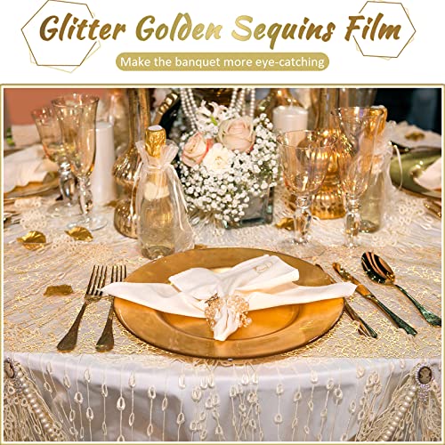 12 Pieces Gold Table Runner 12 Inch X 7 Ft Table Runner Roll Sequin Glitter Table Runner Metallic Thin Mesh Gold Fabric Table Decor For Christmas Party Wedding Shower Birthday Supplies #TOP5